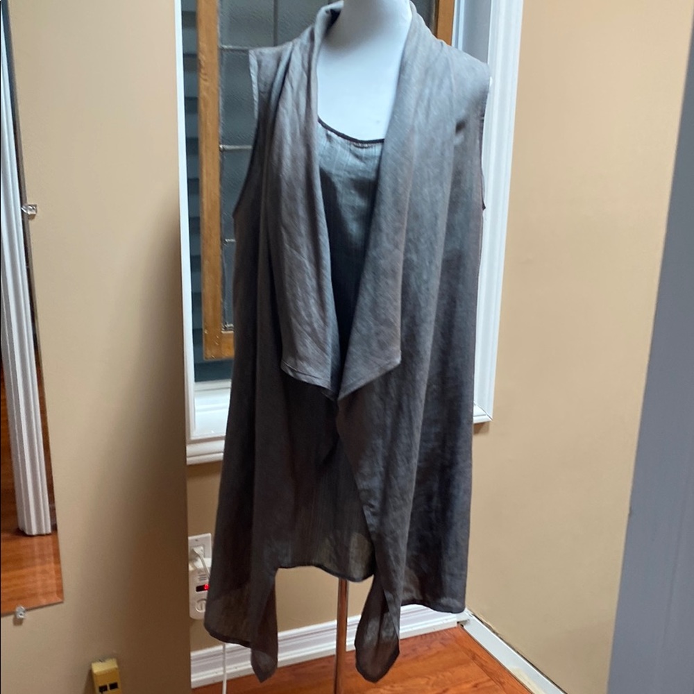 Chalet 2Piece Gray Striped Tunic/Dress and Solid gray vest